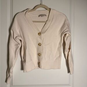 LOFT Cream Button-Up Cardigan